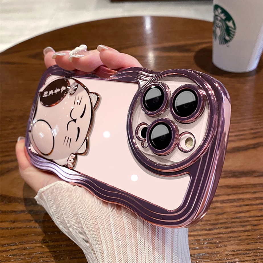 IPHONE 2023mewah Plating Fortune Cat Stand Holder Phone Case Untuk Iphone14 Pro Max13 12 11 Pro Max14 Plus Silikon Lembut Case Kickstand Casing Bening