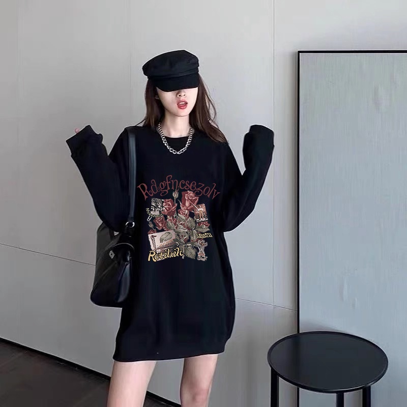 korean style Retro Printed Sweater/Sweater Wanita Oversize SPACE Katun Baju Atasan Tumblr Tee Fashion Sweater Cewek Perempuan