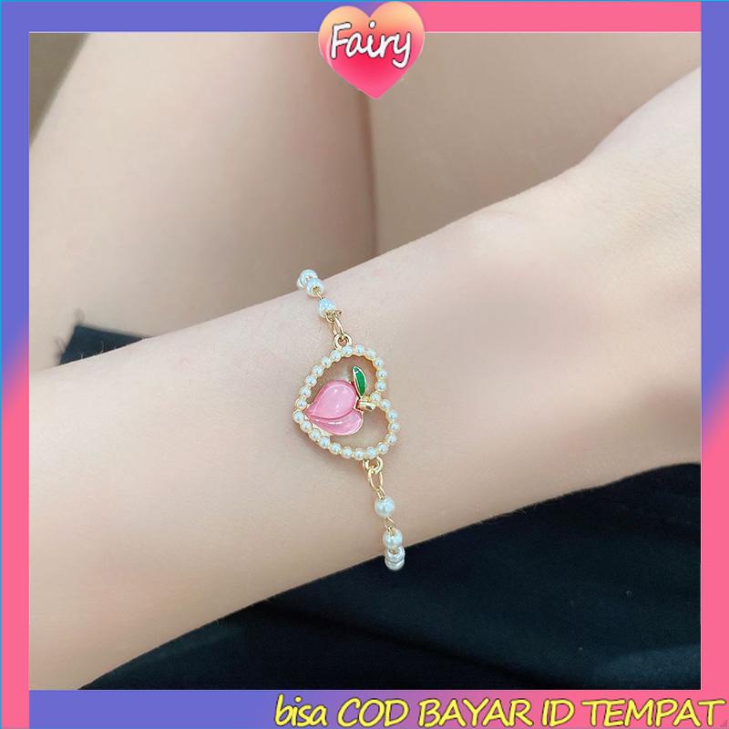 Gelang Hati Persik Simulasi Persik Manis Musim Panas Berlapis Emas Sweet F