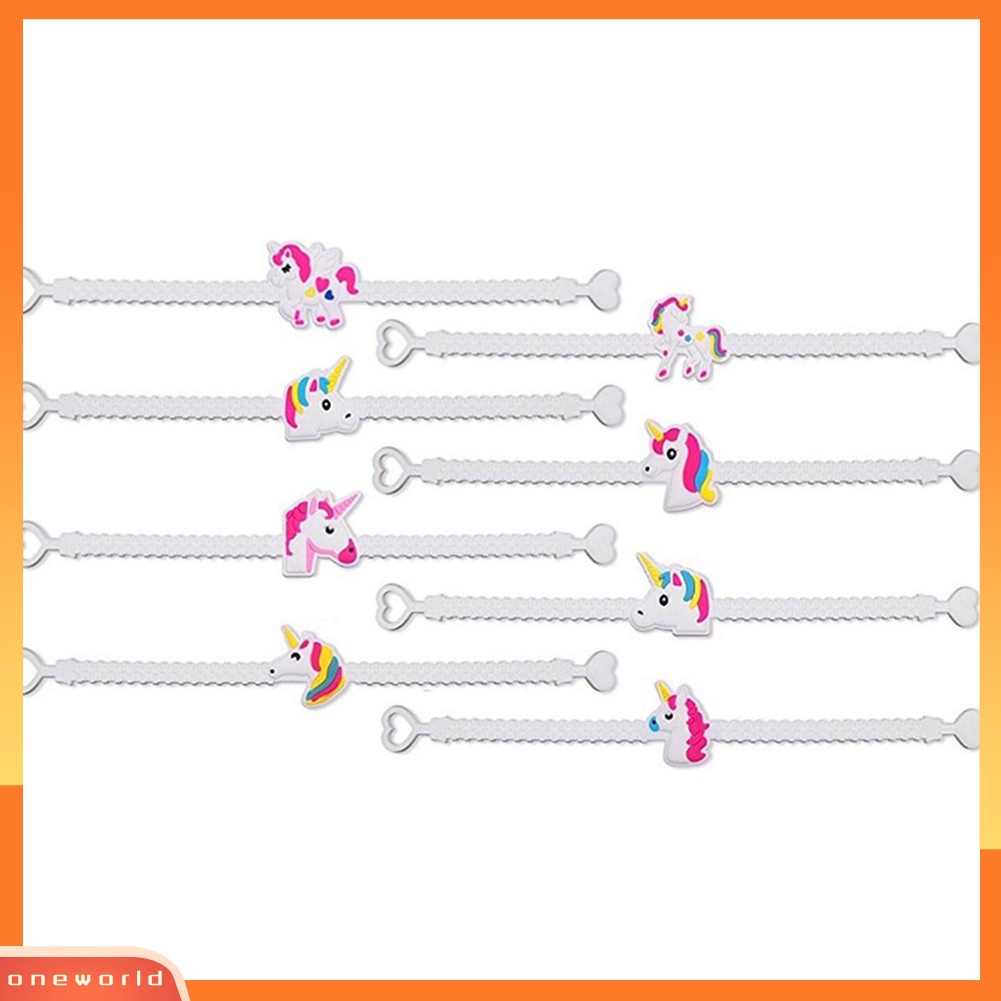 {oneworld} 5pcs Kartun Unicorn PVC Gelang Hadiah Anak-Anak Lucu Gelang Yang Dapat Disesuaikan