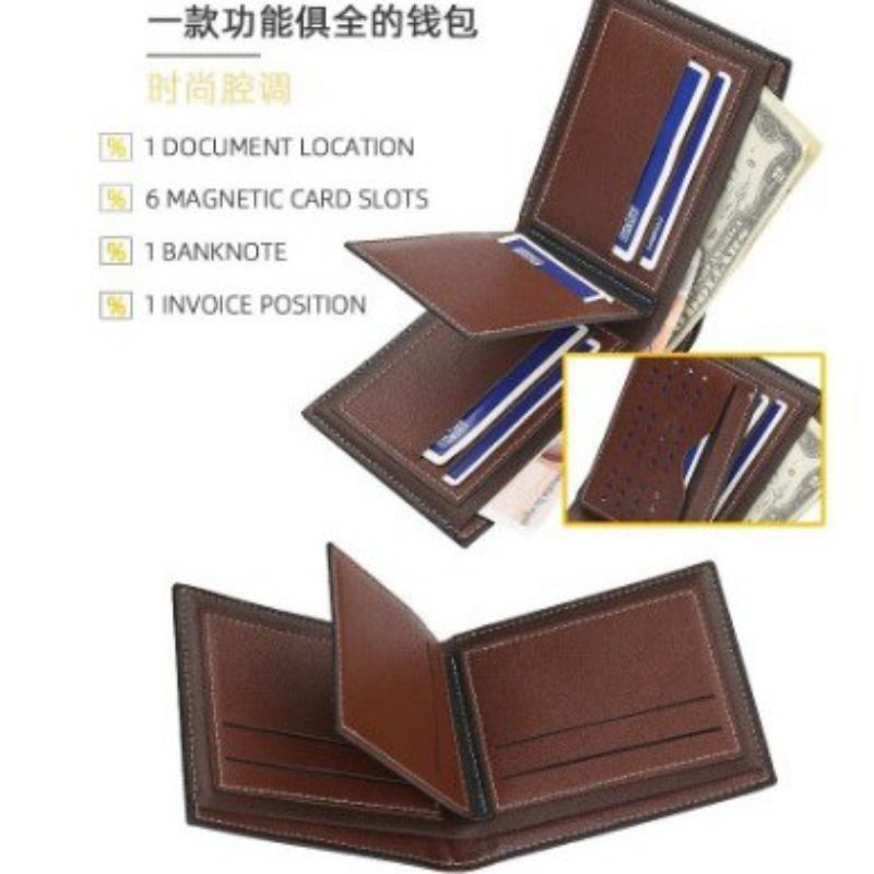 Dompet Lipat Pria / Dompet Lipat Garis Tebal Material PU Dompet