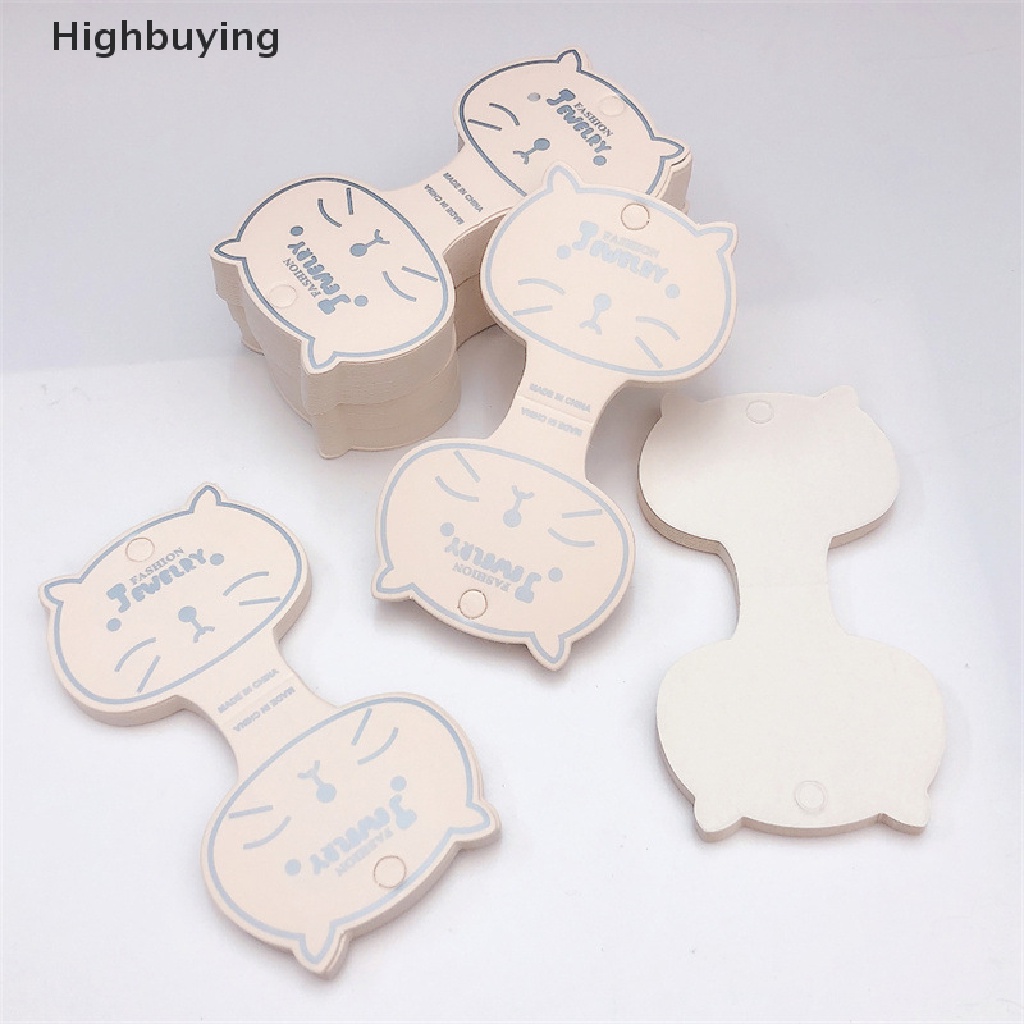 Hbid 50pcs Kartu Tag Packing Kertas Kraft Wajah Kucing Handmade Rambut Perhiasan Display Stamp Glory