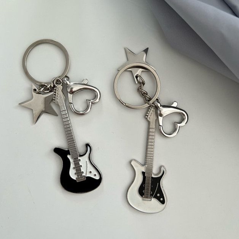 Y2k Gaya Gitar Bintang Liontin Hati Gantungan Kunci Vintage Tas Liontin Keyrings Aksesoris