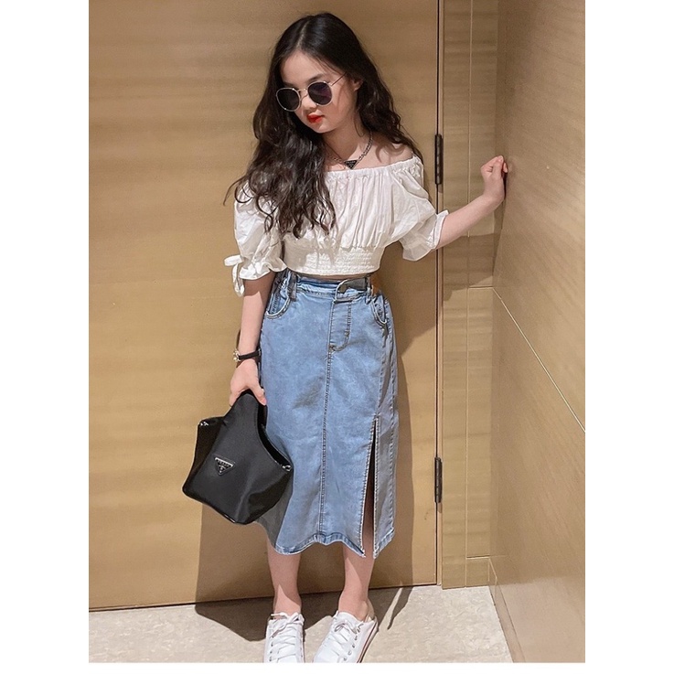 Setelan Anak Perempuan Crop Top + Rok Jeans Sabrina