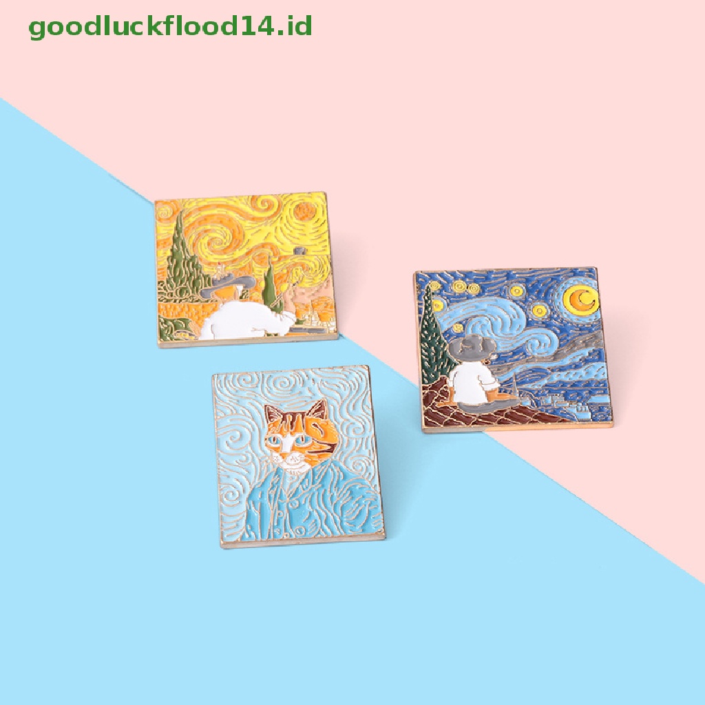 [GOOGFOUR] Seni Potret Diri Enamel Pin Van Gogh Bintang Bulan Malam Bros Logam Lencana Tas [TOP]