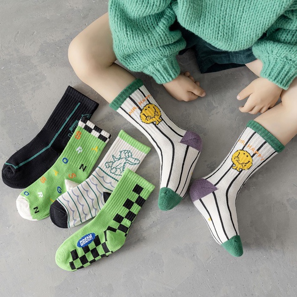 INDOMINI  Kaos Kaki Anak Lucu Kaus Kaki Bayi Motif Karakter Green White Black Series KK066