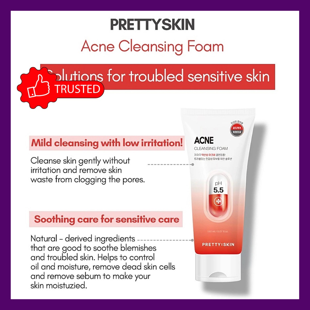 PRETTY SKIN Acne Cleansing Foam 150ml | Pembersih Wajah untuk kulit Berjerawat