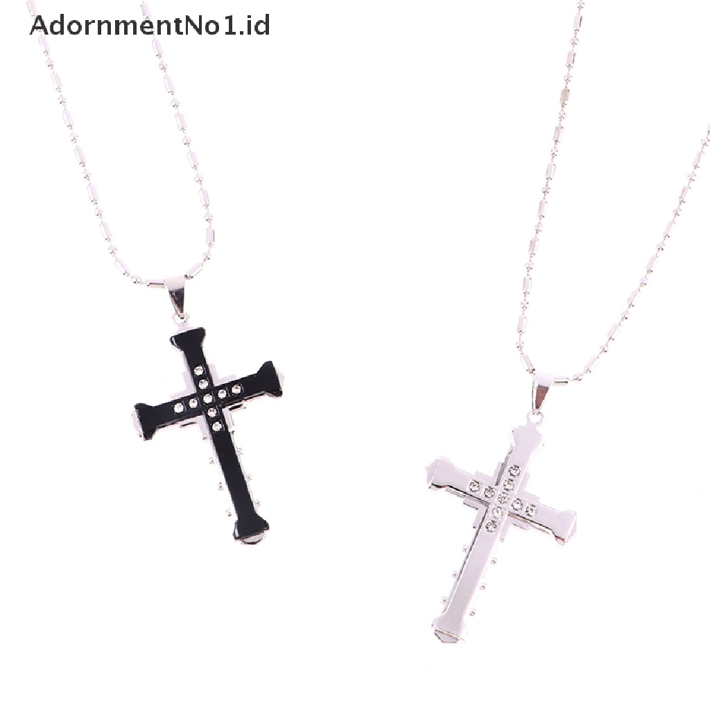 [AdornmentNo1] Salib Kristal Pria Yesus Liontin Salib Pendant Kalung Perhiasan Stainless Steel [ID]