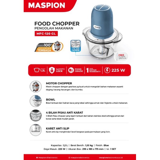 Maspion MFC120GL – Food Chopper 1,2 Liter 225 Watt