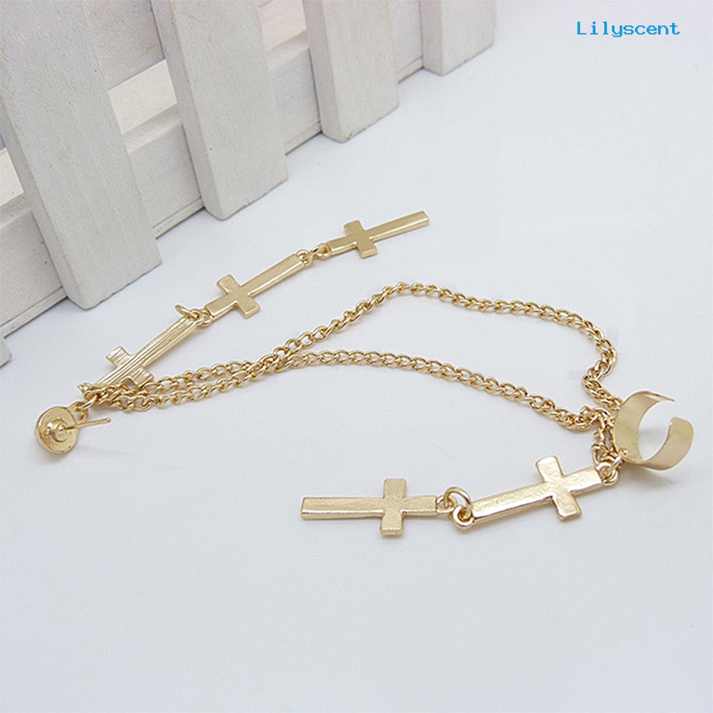 [LS] 1pc Manset Telinga Cross Juntai Serbaguna Alloy Wanita Fashion Punk Ear Crawler Untuk Wanita