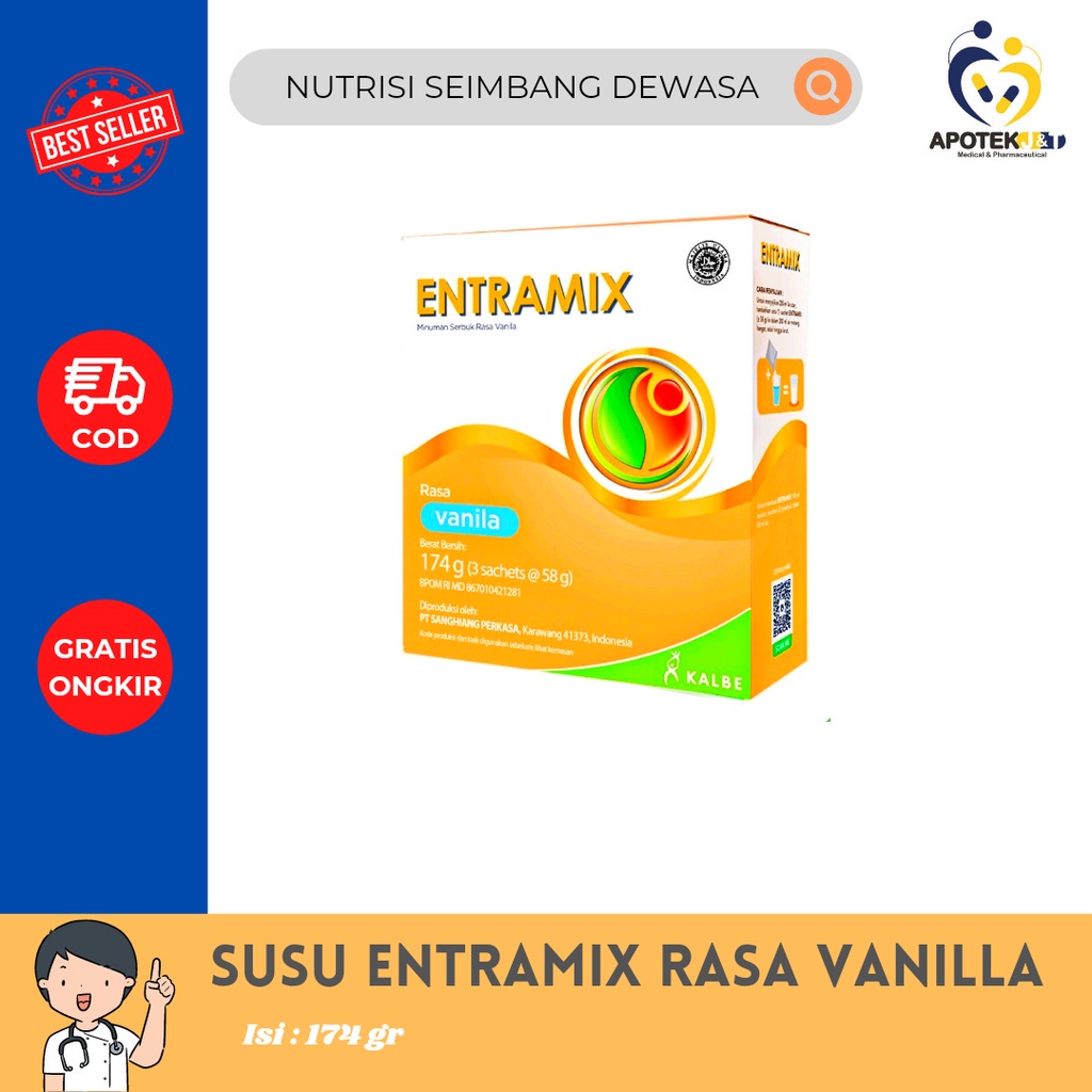 SUSU ENTRAMIX ISI 174 GR /PASIEN BED REST / SUSU DEWASA &amp; LANSIA TIDAK NAFSU MAKAN / NUTRISI PENGGANTI MAKANAN UTAMA