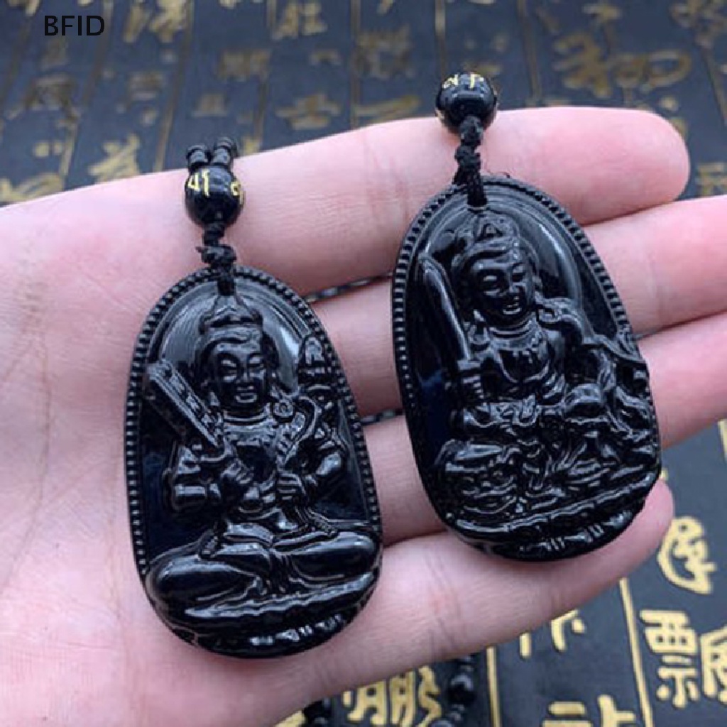 [BFID] 1pc Kalung Liontin Keberuntungan Buddha Ukir Obsidian Hitam Alami [ID]