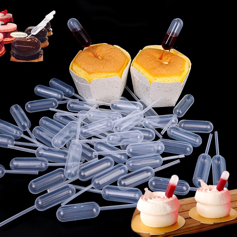 50pcs Pipet Selai Buah 4ml Mini Pipet Pencet Plastik Sekali Pakai Kreatif Untuk Kue Macaroon Es Krim Piring Buah Coklat Dapur Alat Dessert Dispenser Saus Madu