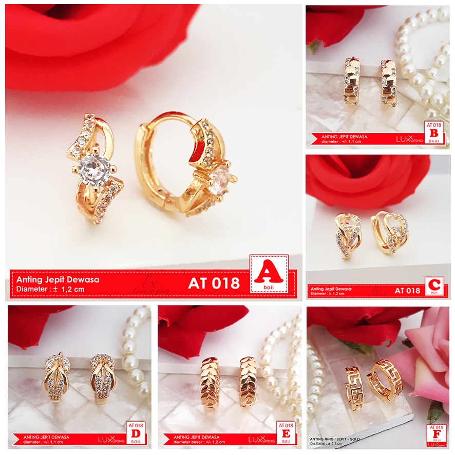 AT 018 Anting Jepit Wanita Dewasa Perhiasan Imitasi Lapis Emas 18K Anting Xuping Mata Sirkon Merk Yaxiya Model Terbaru Aksesoris Gaya Korea Earring Bulat Bundar Luxx Xuping