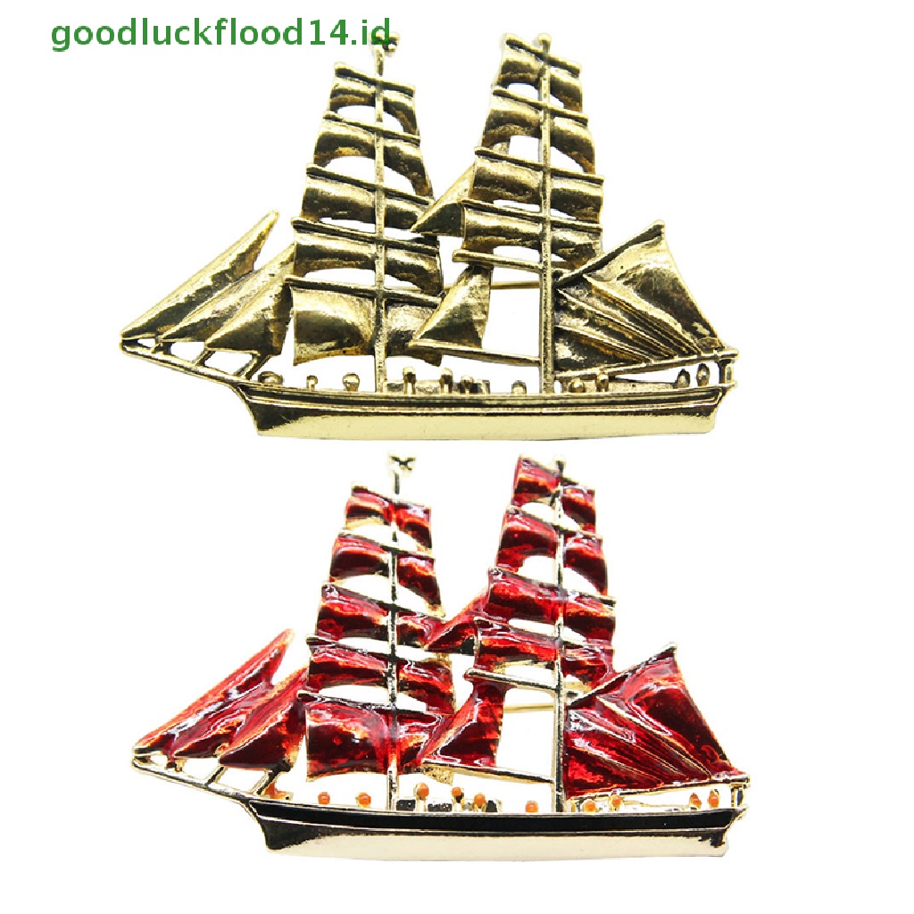 [GOOGFOUR] Fashion Kristal Enamel Vintage Boat Pin Bros Kerah Lapel Badge Perhiasan Hadiah [TOP]