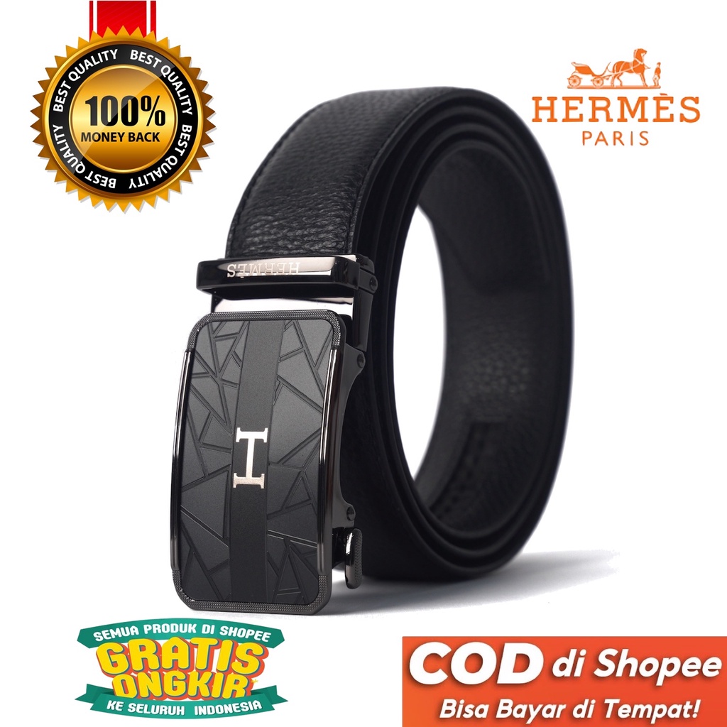 TOKOKOE - Gesper Ikat Pinggang Pria model Rel Ban Pinggang Otomatis Bahan Kulit Sapi Asli Premium - H 264 Black