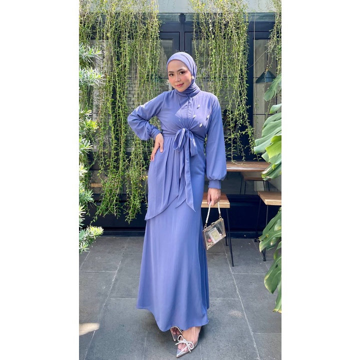 Hannah Dress Ceruty Long Dress Kondangan Baju Pesta Hijab Seragam Bridesmaid Gaun Prewedding Gratis Bross Payet