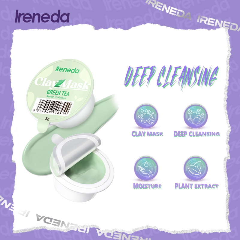 Ireneda Green Tea Refresh &amp; Moisture Clay Mask Masker Wajah Pore Clean Face Mask IR02