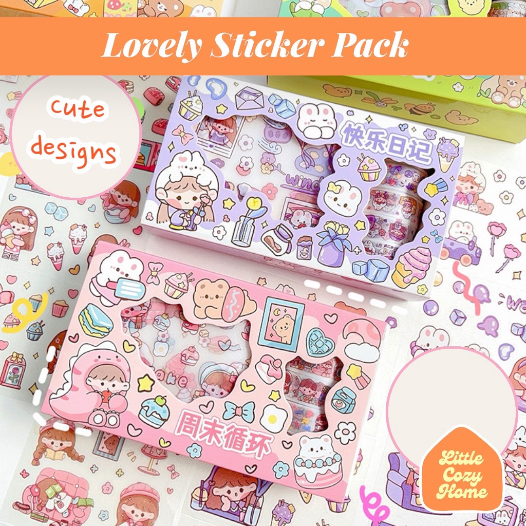 Lovely Sticker Pack Sheet / Cute Cartoon Deco Stickers / Stiker Koleksi Kertas Motif ala Korea Lucu Unik Murah Dekorasi Alat Tulis Kado Anak Perempuan