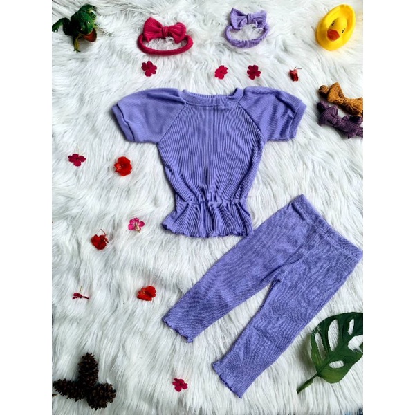 Baju One Set Anak Perempuan FIONA Lengan Balon Bloom Ruffle Knit Tee 1-5 Tahun