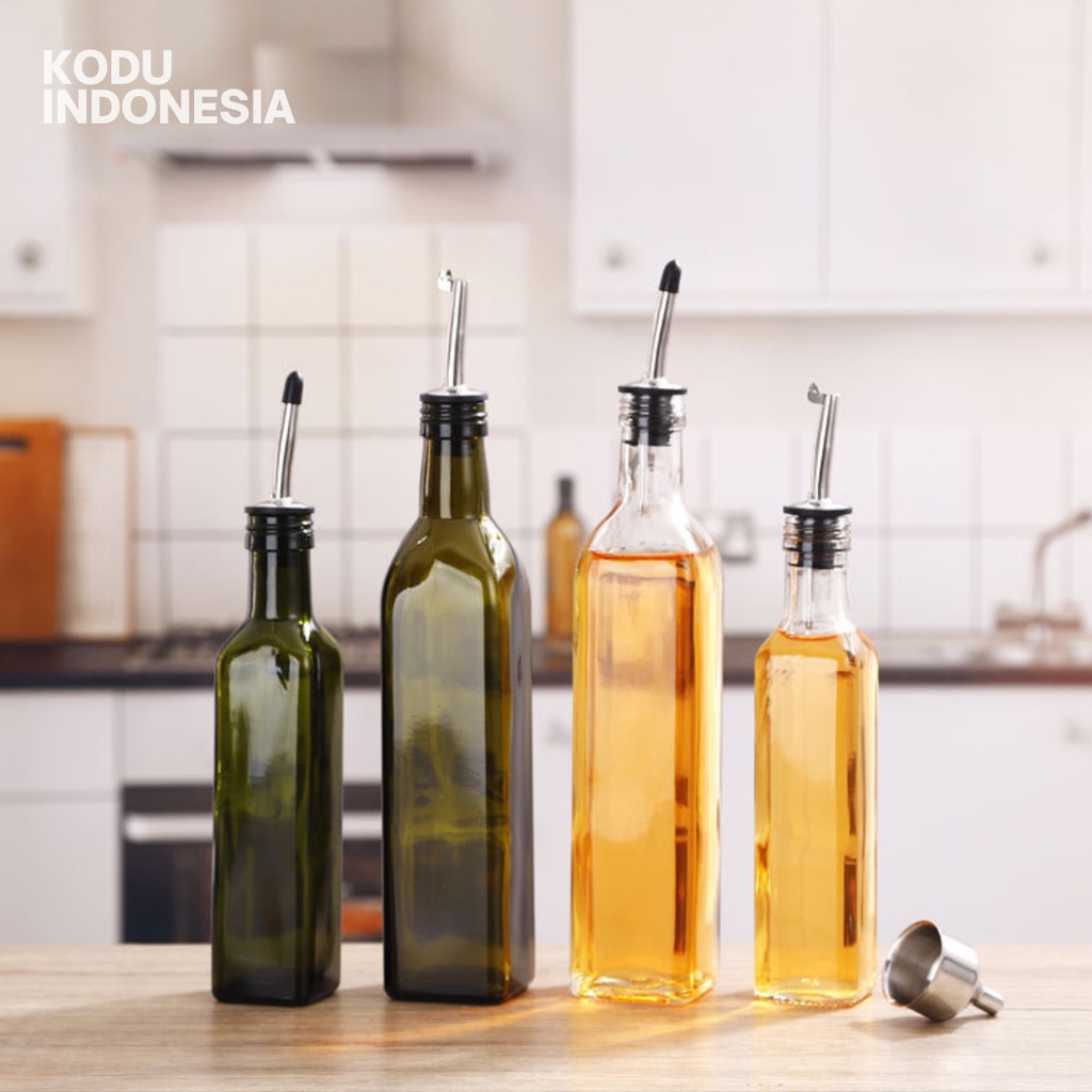 KODU Botol Kaca Minyak Zaitun Hijau Tua 500ml - Premium dengan Tutup Easy Pourer, Ideal untuk Olive 