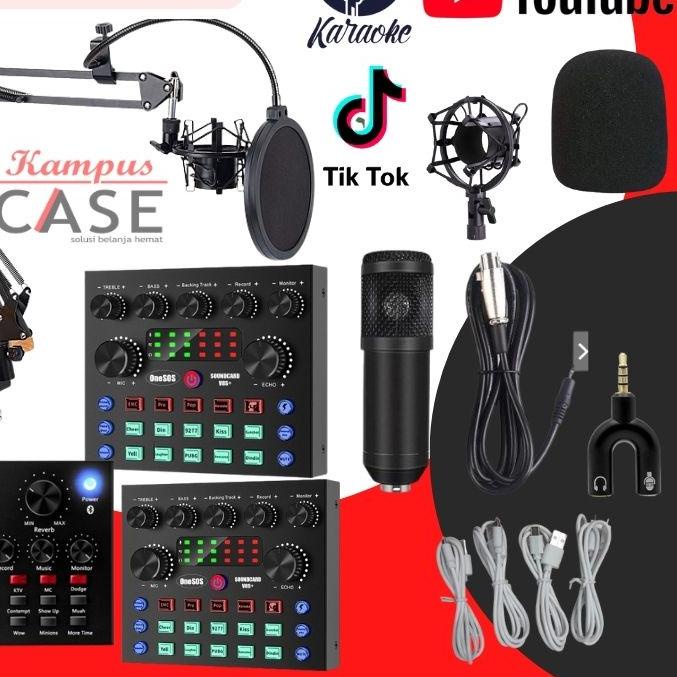 ۩ Paket Lengkap Recording, Smule, Vlogger, r - Microphone Condenser BM800 + V8 soundcard ◙
