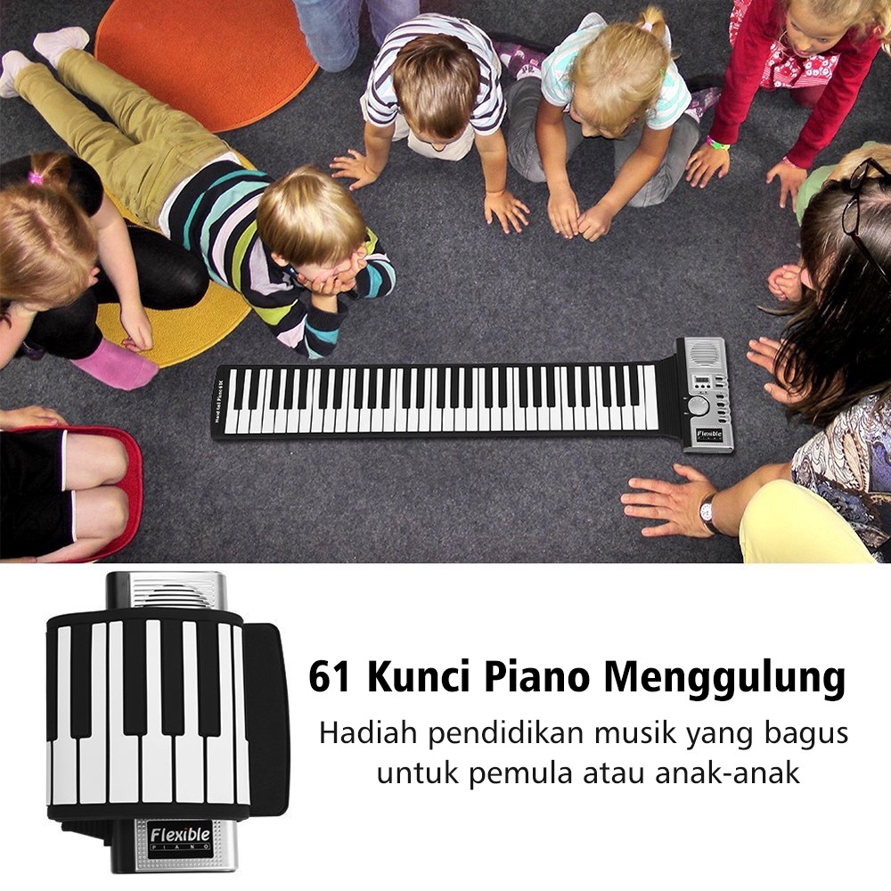 Rixton 61 Keys Hand Rolled Piano with Horn Organ Elektronik Lipat Silikon Portabel Untuk Anak-anak Pemula