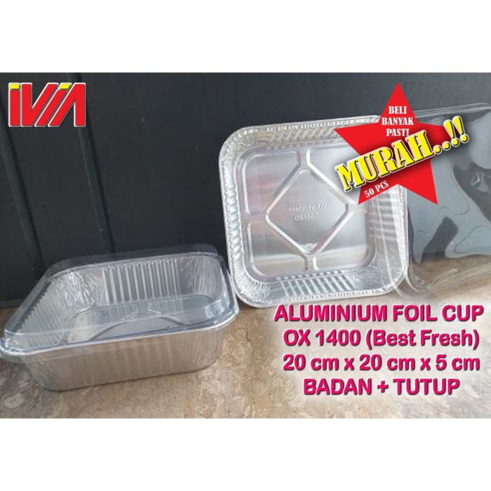 [Foil] Set Alumunium Foil Cup Tray Kotak 20 X 20 + Tutup ( Ox 1400 ) [Ready]