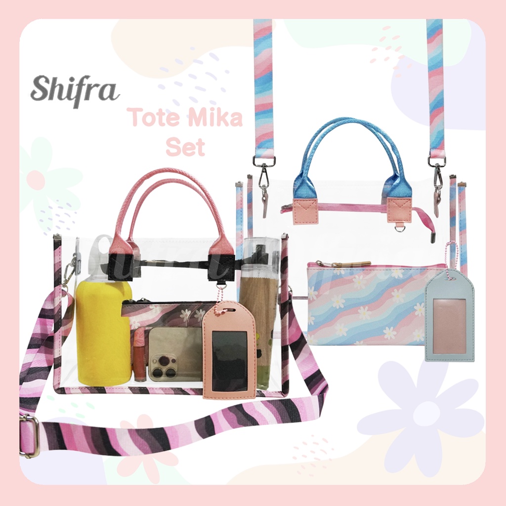 Shifra Tote Bag Mika Tas Konser Set dengan Pouch, Gantungan Kartu, dan Tali Panjang Seventeen NCT Black Pink Suju