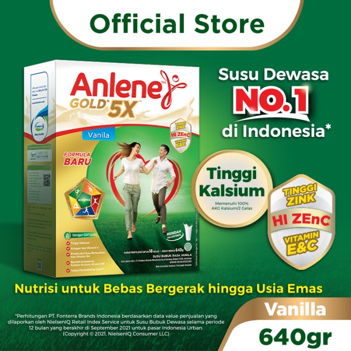 

[BISA COD] Anlene Gold 5X Susu Bubuk Dewasa Vanila 640g - Tulang & Sendi