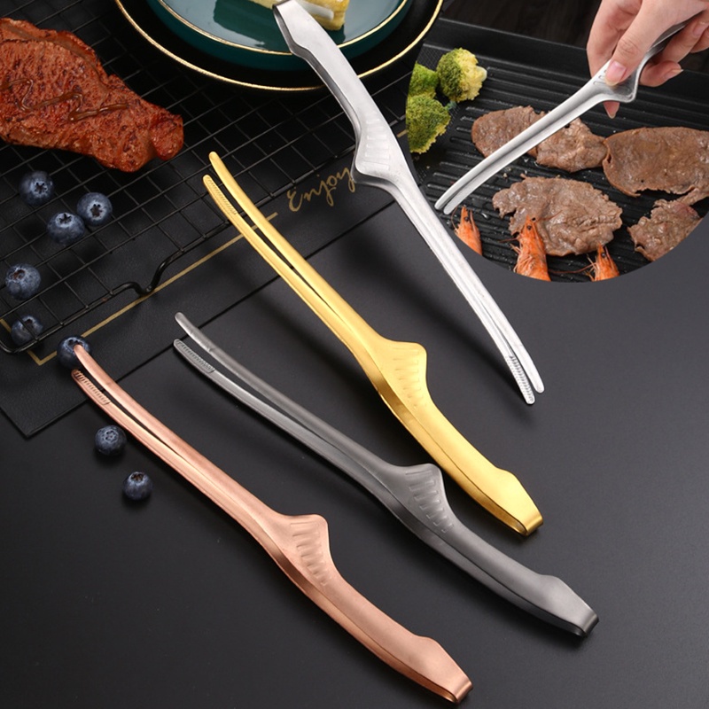 Multi Purpose Food Timpa Anti Slip Alat Tang Korea Stainless Steel Barbekyu Klip Halus Western Steak Klip