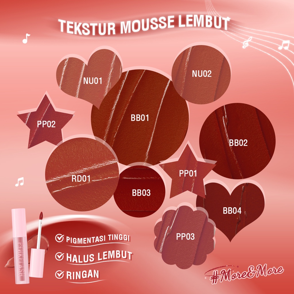 PINKFLASH More&amp;More Long-lasting Velvet Airy Matte Mousse Lipstick Smooth Lasting Silky Lip tint Multi-use 4.9 107 Penilaian 246 Terjual