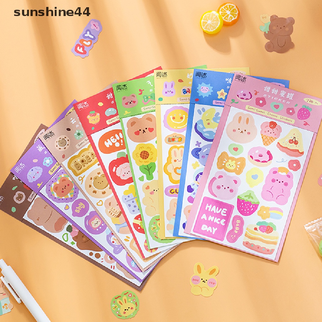 Sunshine 2PCS/Box Stiker Kartun Dekorasi Scrapbooking Alat Tulis Perlengkapan Sekolah.