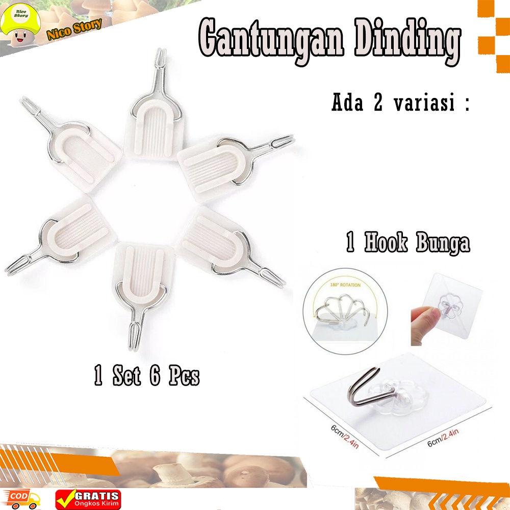(NCS) 1 Set isi 6 Pcs Gantungan Hook Kail Serbaguna Kecil  Tempel Untuk Kunci Topi Bagus Aman