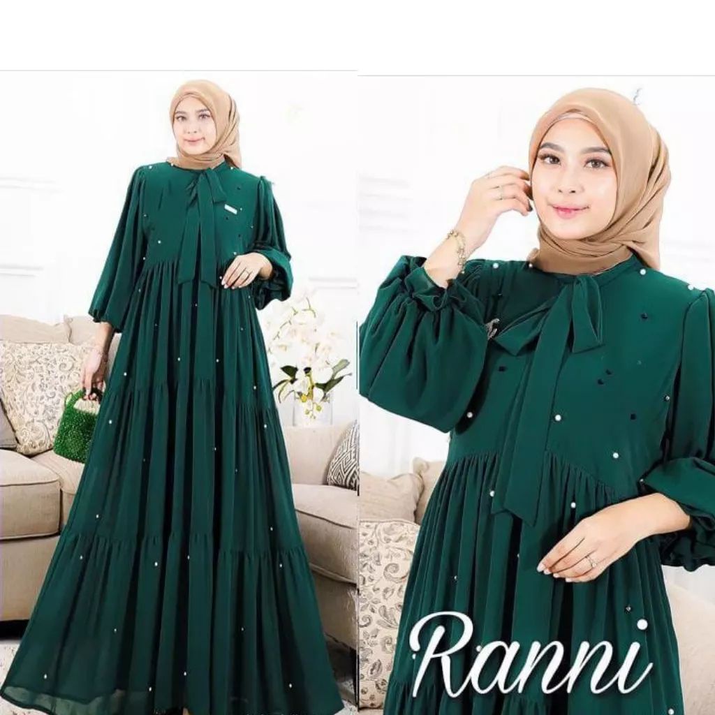 Ranni dress Gaun pesta muslimah Baju kondangan terbaru Gamis aplikasi mutiara mewah murah kekinian gamis 2023