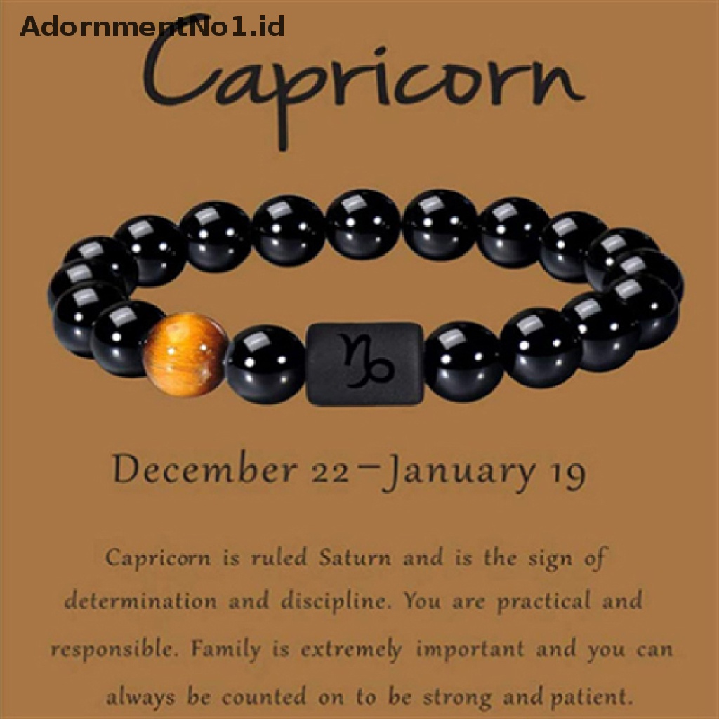 [AdornmentNo1] 12stelasi Zodiak Tanda Manik-Manik Gelang Pasangan Batu Onyx Hitam Alami Elastis Pesona Gelang Untuk Wanita Pria [ID]