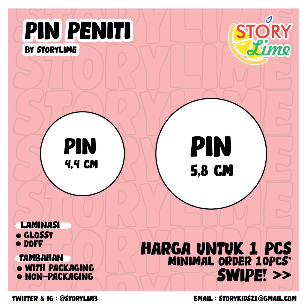 Custom Souvenir Pin Peniti 4.4 cm/ 5.8 cm GLOSSY &amp; DOFF MURAH GROSIR (Seminar/ Konser/ KPOP/ JPOP, Anime dll)