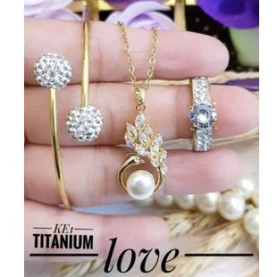 Titanium Set Perhiasan Wanita Gold Terbaru Cantik Elegan  1101aa