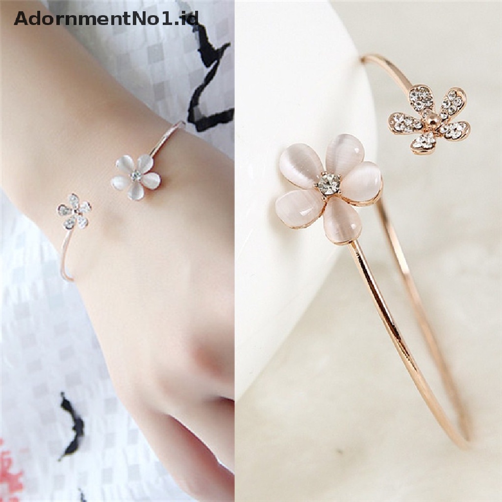 [AdornmentNo1] Fashion Wanita Bunga Kristal Lapis Emas Cuff Gelang Bangle Charm Perhiasan Hadiah [ID]