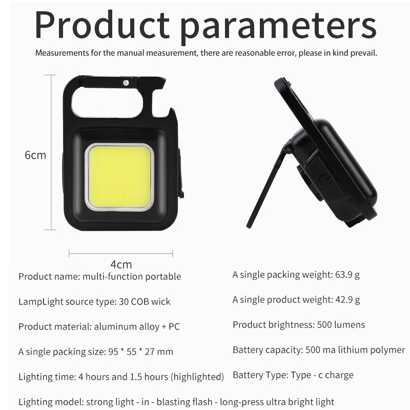 COB Lampu Led Gantungan Kunci Pocket Flashlight Multifungsi  Emergency lampu Waterproof Pemeliharaan  Camping Memancing mini Strong Light