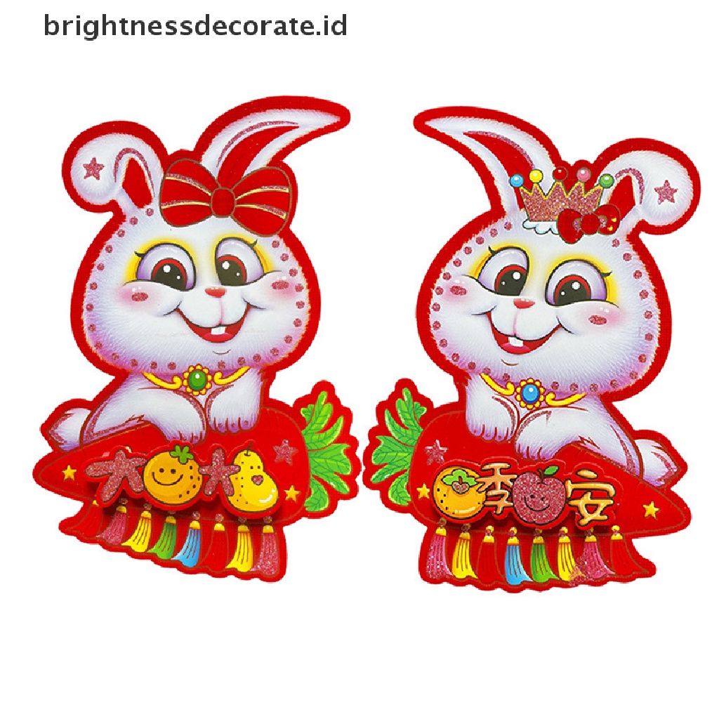 [Birth] Year Of Rabbit Chinese Small Couplets Chunlian Spring Festival Tanda Teras Pintu Banner Dengan Karakter Fu Dekorasi Jendela Kertas [ID]