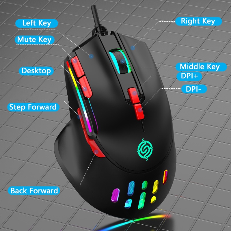 Imice Cool Game Mouse Wired 6400di Mice Nine Button RGB Lighting Untuk Gaming Dengan Kunci Api Mendukung Definisi Makro Mouse Mekanik