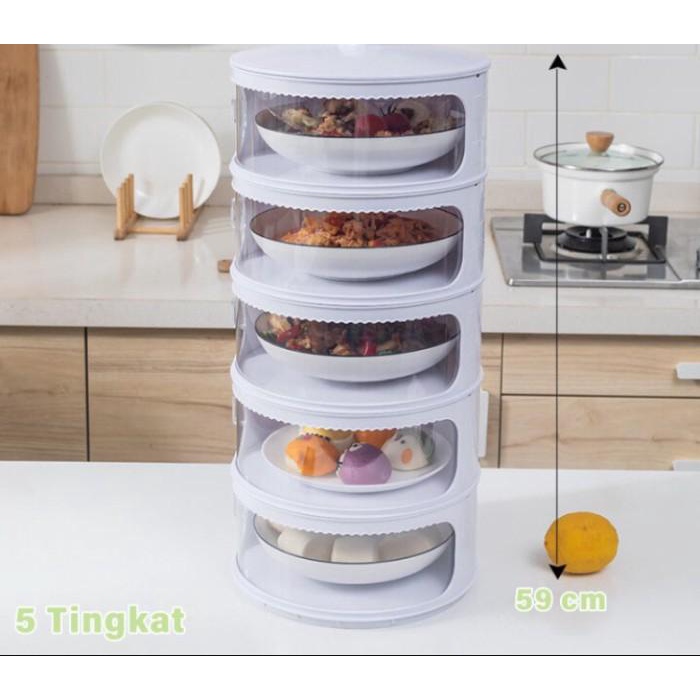 Rak penyimpanan makanan 5 susun multi layer / Tempat penutup makanan