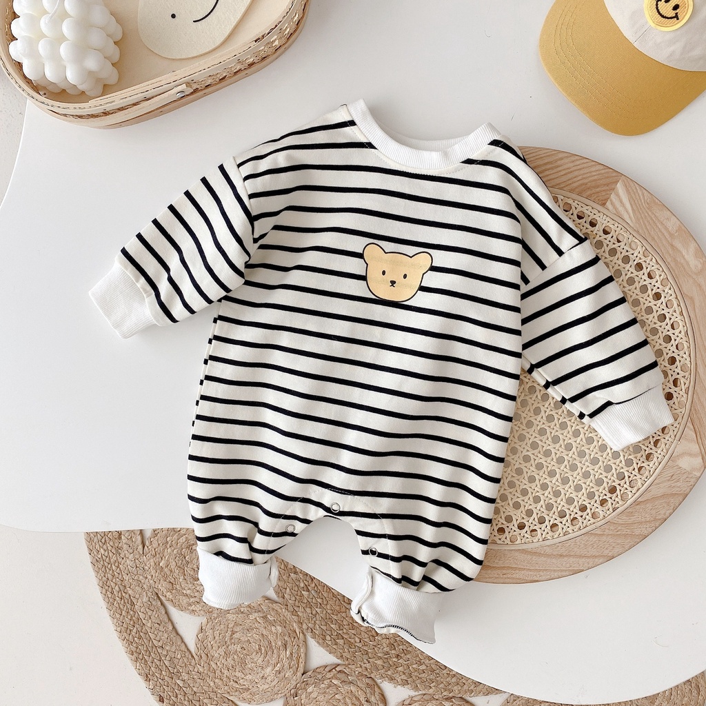 jumper anak unisex Salur Bear usia 3-24 bulan baju jumper lengan panjang ala korea