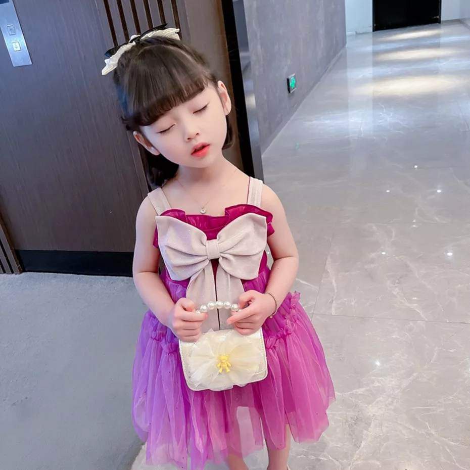 Dress Baby Perempuan Big Ribbon Pink Purple Flower