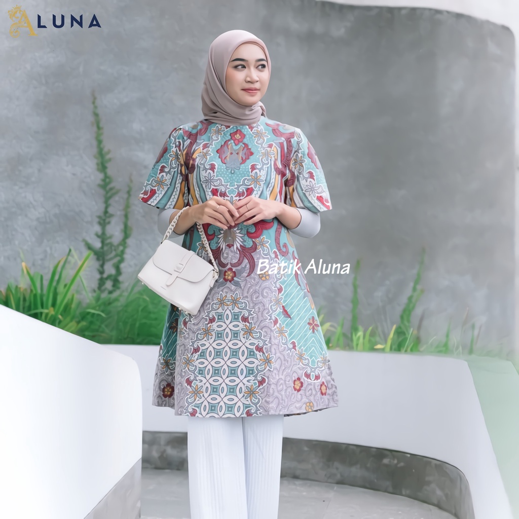 Batik Tunik Wanita Tunik Lengan Panjang Katun Lapis Trikot Premium Modern Original Kancing Belakang Resleting Batik Kerja Kantor Kondangan Size M L XL XXL 071