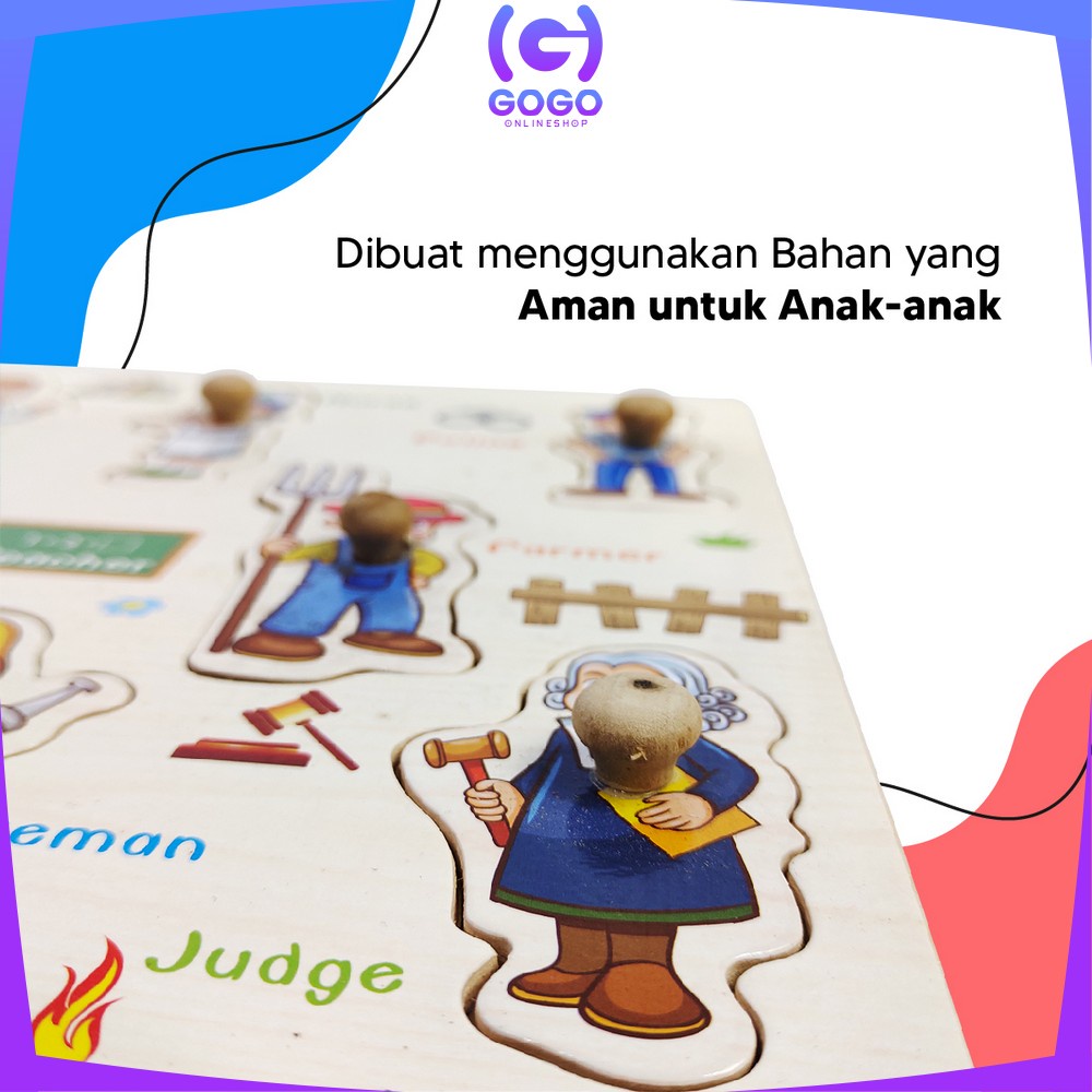 GOGO-M302 Puzzle Kayu Mainan Edukasi Anak Balok Kayu Knob Background Bergambar / Maenan Wooden Toys Edukatif Puzzle Kayu Knop