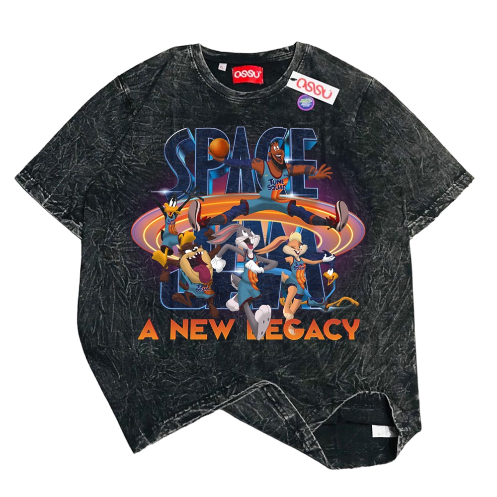 Ossu Official "Looney Tunes Space Jam A New Legacy" Reguler T-Shirt | Stone Wash | Black | White | K