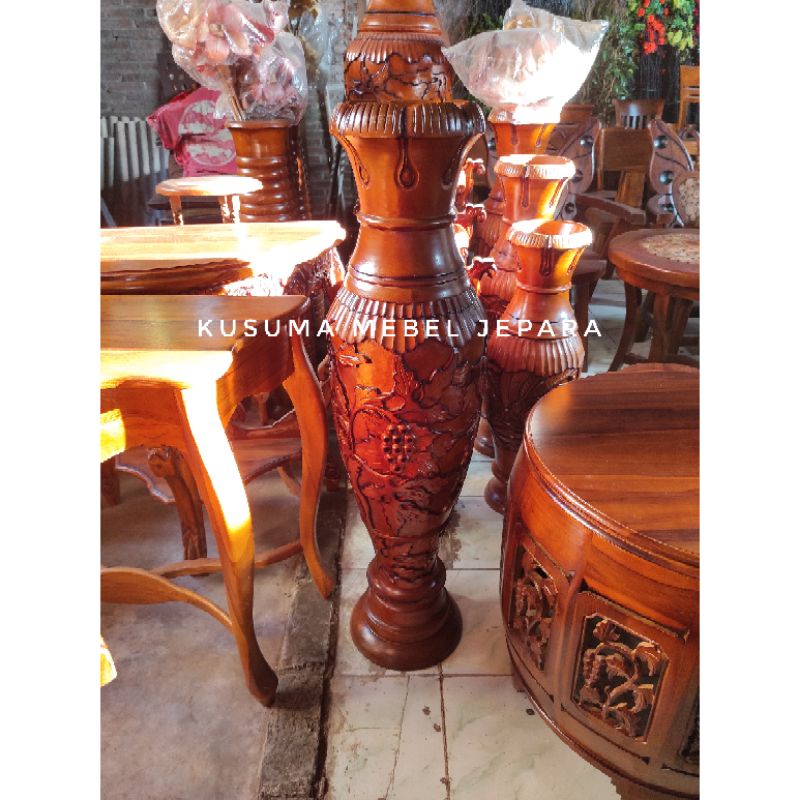 Guci Dekorasi Ruangan Kayu Jati (Tinggi 105cm)