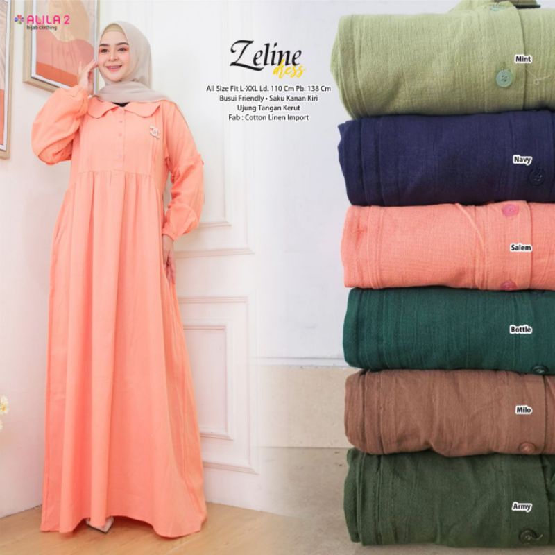 ZELINE DRESS ORI ALILA 2 | Dress Perempuan Cotton Linen Import
